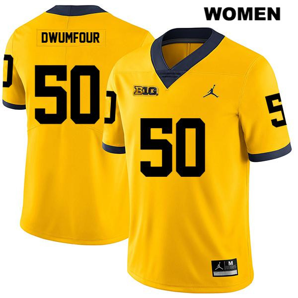Women's NCAA Michigan Wolverines Michael Dwumfour #50 Yellow Jordan Brand Authentic Stitched Legend Football College Jersey EK25L56XL